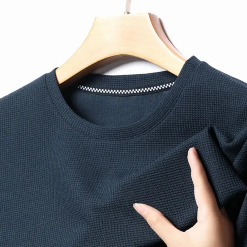 Men's Waffle Knit T-Shirt – Short Sleeve Crew Neck Casual Top for Summer Everyday Wear