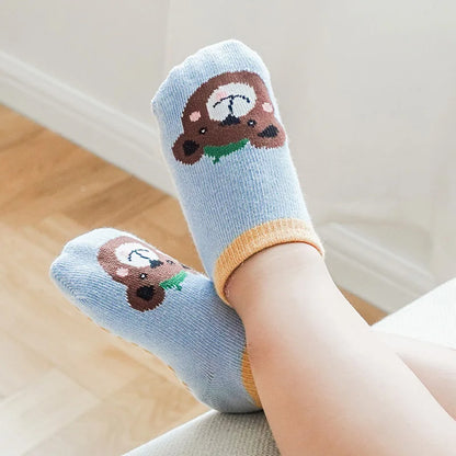 6 Pairs Kids Cotton Socks – Cute Cartoon Animal Pattern Non-Slip Baby Socks for Comfortable Everyday Wear