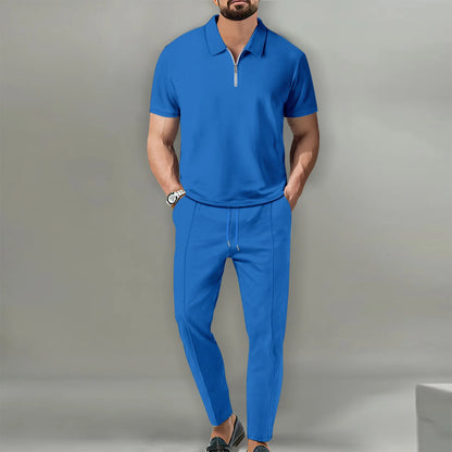 Summer Sport Polo Shirt & Shorts Matching Set for Men – Zipper Streetwear Tracksuit