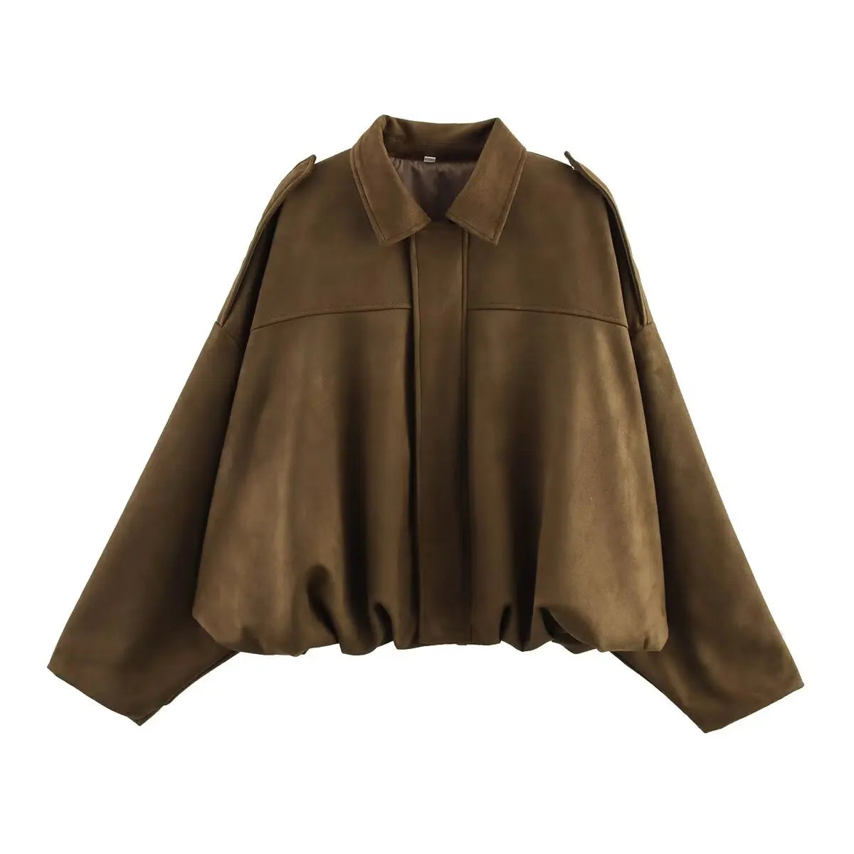 Women's Oversized Suede Bomber Coat – Chic Zipper Jacket, Spring Streetwear Fashion