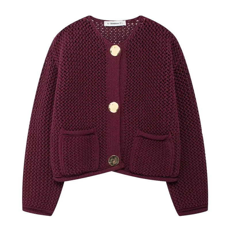 HXAO Knitted Sweater Cardigan For Women Autumn Long Sleeve Cropped Cardigans Ladies Outerwears Winter Button Knit Sweater