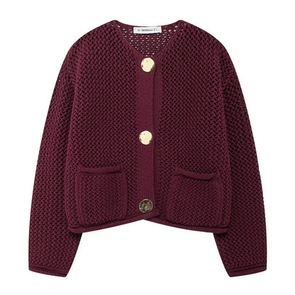 HXAO Knitted Sweater Cardigan For Women Autumn Long Sleeve Cropped Cardigans Ladies Outerwears Winter Button Knit Sweater