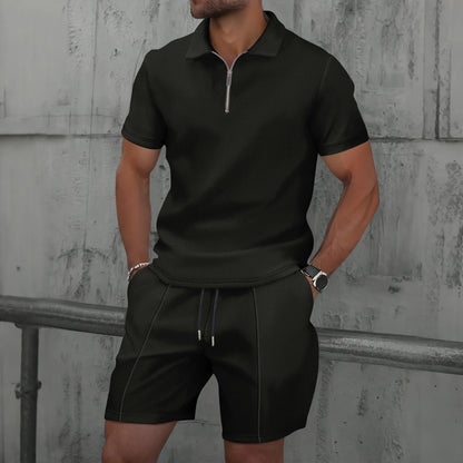 Summer Sport Polo Shirt & Shorts Matching Set for Men – Zipper Streetwear Tracksuit