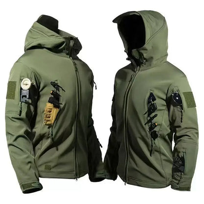 Men's Fleece-Lined Tactical Jacket – Waterproof Cargo Windbreaker for Outdoor, Trekking & Cold Weather
