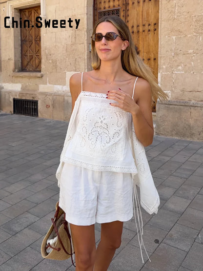 Women's White Lace-Up Hollow Out Top – Backless Sleeveless Vest with Irregular Hem for Summer Style