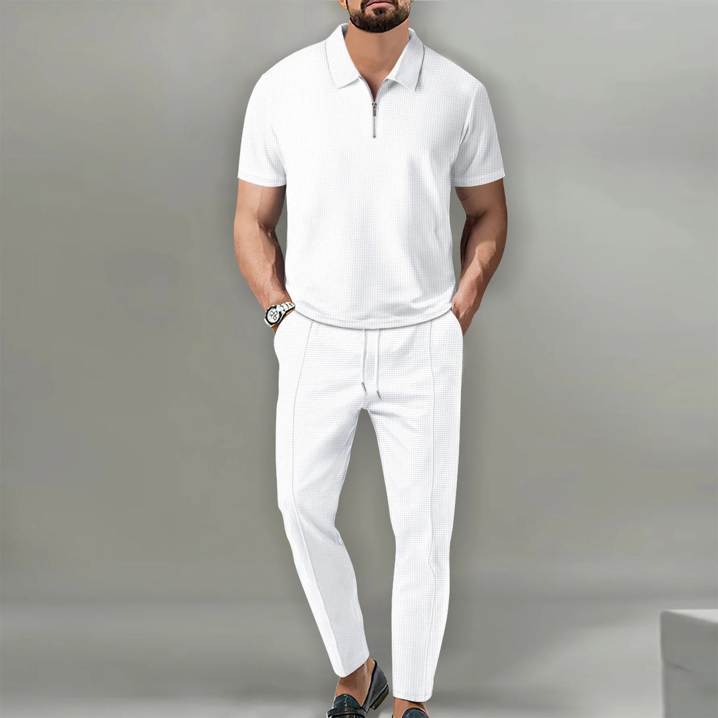 Summer Sport Polo Shirt & Shorts Matching Set for Men – Zipper Streetwear Tracksuit