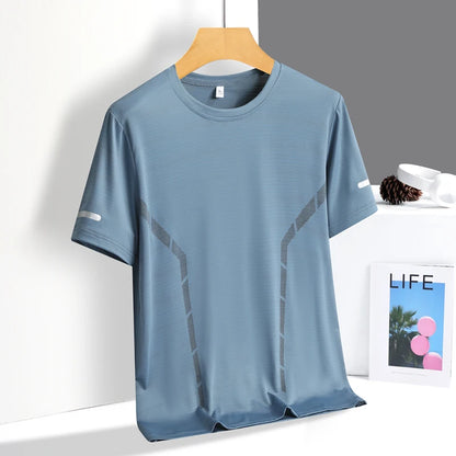 Men's Quick Dry Running T-Shirt – Lightweight Breathable Athletic Shirt with Reflective Print for Fitness & Sports