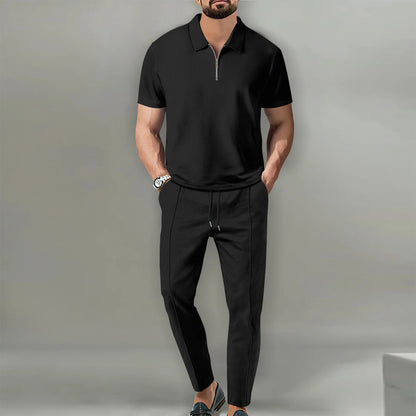 Summer Sport Polo Shirt & Shorts Matching Set for Men – Zipper Streetwear Tracksuit