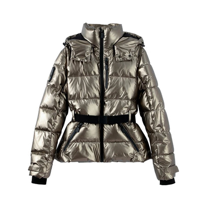 Fashion Cotton Belt Jacket Women Thicken Pleated Long Sleeve Stand Collar Zippers Female Outwear 2025 Winter Lady Ski Coats