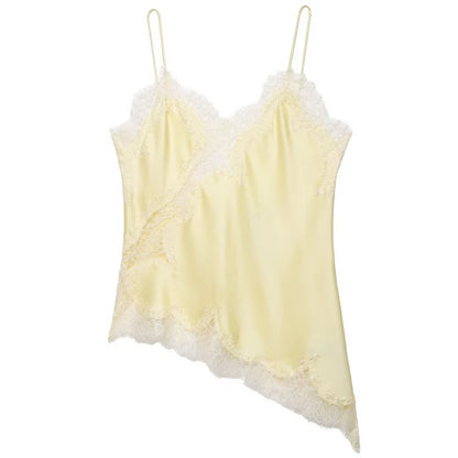 Women's Y2K Asymmetrical Camisole Top – Lace Trim Backless Sleeveless Slip Tank for Chic Summer Style