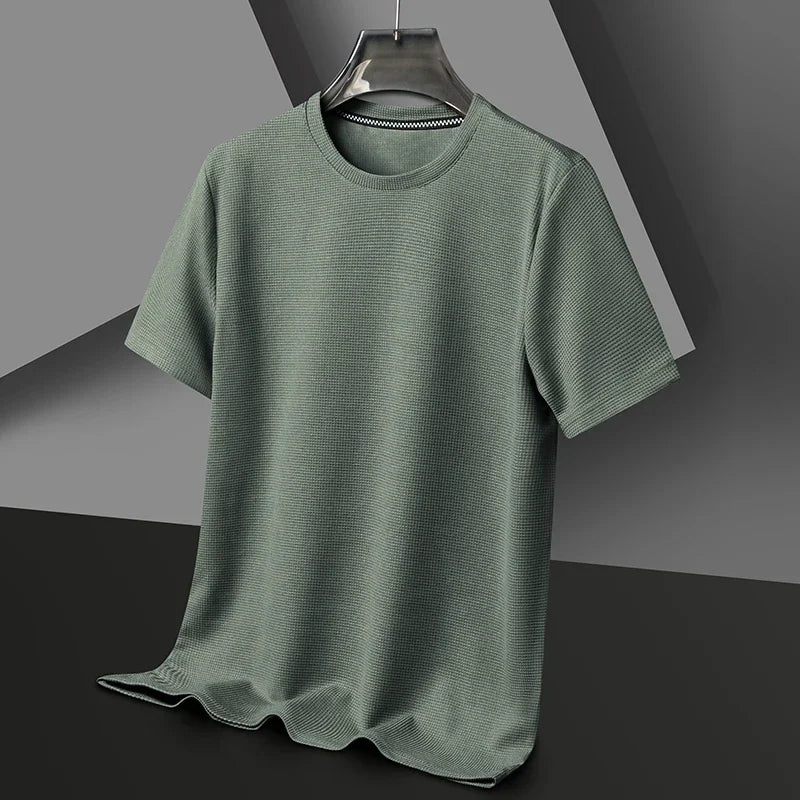 Men's Waffle Knit T-Shirt – Short Sleeve Crew Neck Casual Top for Summer Everyday Wear