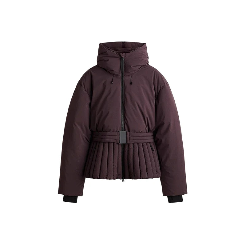 Fashion Cotton Belt Jacket Women Thicken Pleated Long Sleeve Stand Collar Zippers Female Outwear 2025 Winter Lady Ski Coats