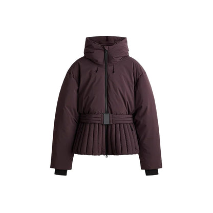 Fashion Cotton Belt Jacket Women Thicken Pleated Long Sleeve Stand Collar Zippers Female Outwear 2025 Winter Lady Ski Coats