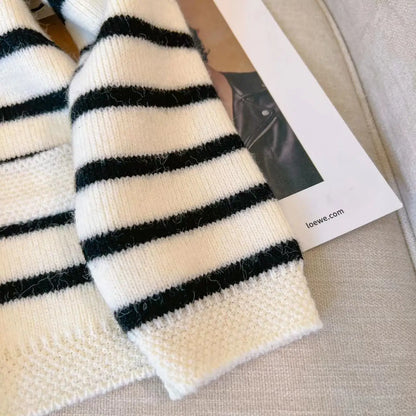 Women's Cropped Striped Cardigan – Casual Chic Knit Sweater with O-Neck & Long Sleeves