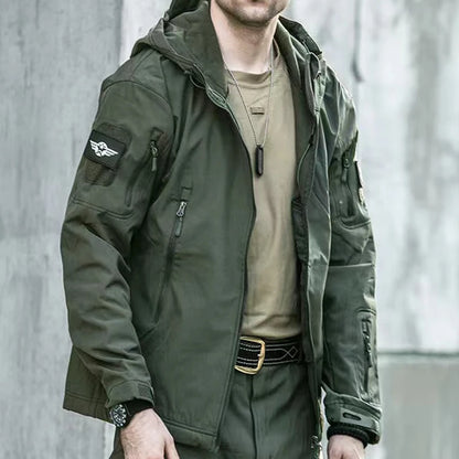 Men's Fleece-Lined Tactical Jacket – Waterproof Cargo Windbreaker for Outdoor, Trekking & Cold Weather