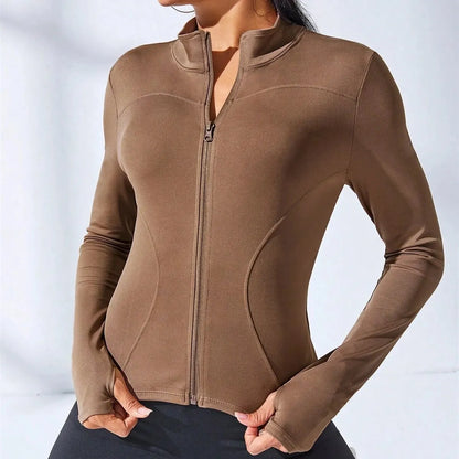 Women's Cropped Yoga Jacket – Zip-Up Fitness Coat for Body Sculpting & Training