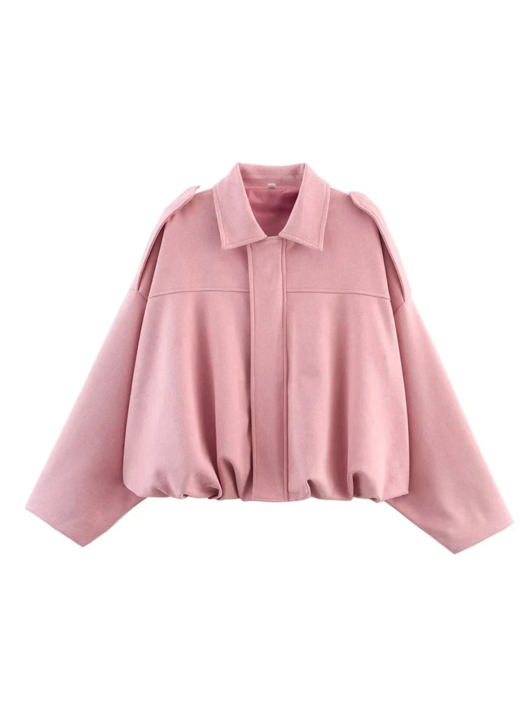 Women's Oversized Suede Bomber Coat – Chic Zipper Jacket, Spring Streetwear Fashion